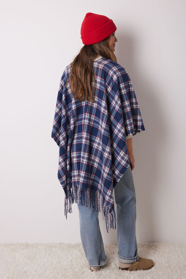 Women'secret Poncho xadrez com efeito de l&atilde; caxemira estampado