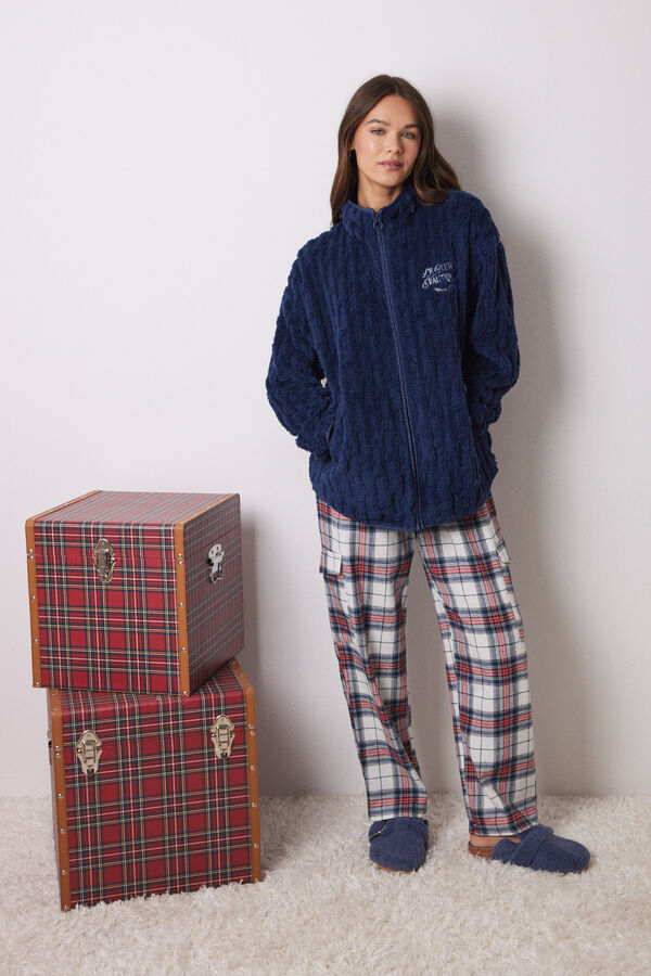 Women'secret Bata corta tejido polar azul azul