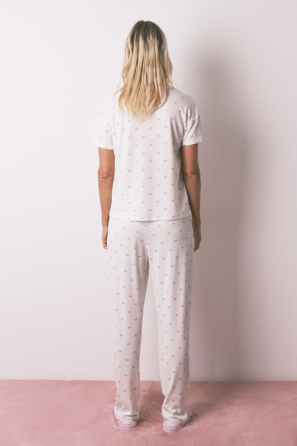 Women'secret Pijama comprido com T-shirt curta em tecido waffle branco