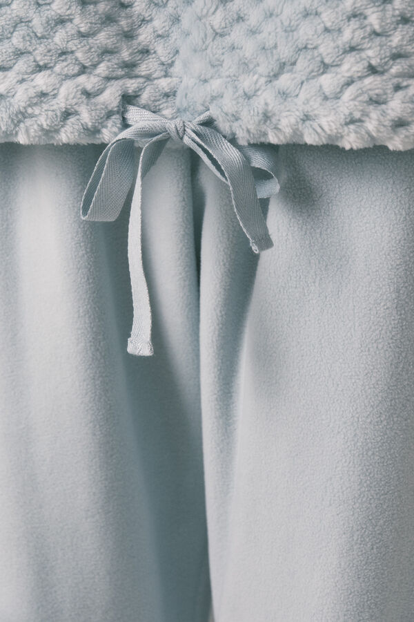 Women'secret Pijama largo polar verde cenefa blanco