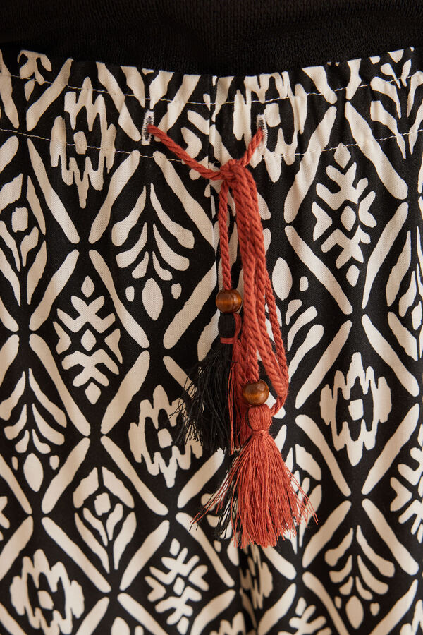 Women'secret Pantalones viscosa estampado geom&eacute;trico &eacute;tnico negro