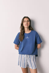 Women'secret Pijama curto em algod&atilde;o e viscose &agrave;s riscas azul azul