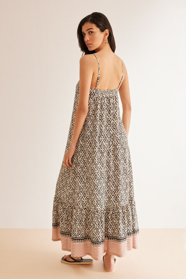 Women'secret Vestido comprido estampado &eacute;tnico preto