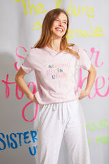 Womensecret Pijama comprido manga curta algodão orgânico rosa branco