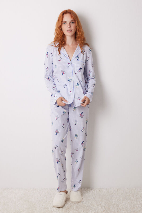 Women'secret Pijama camisero largo 100% algod&oacute;n rayas Snoopy estampado