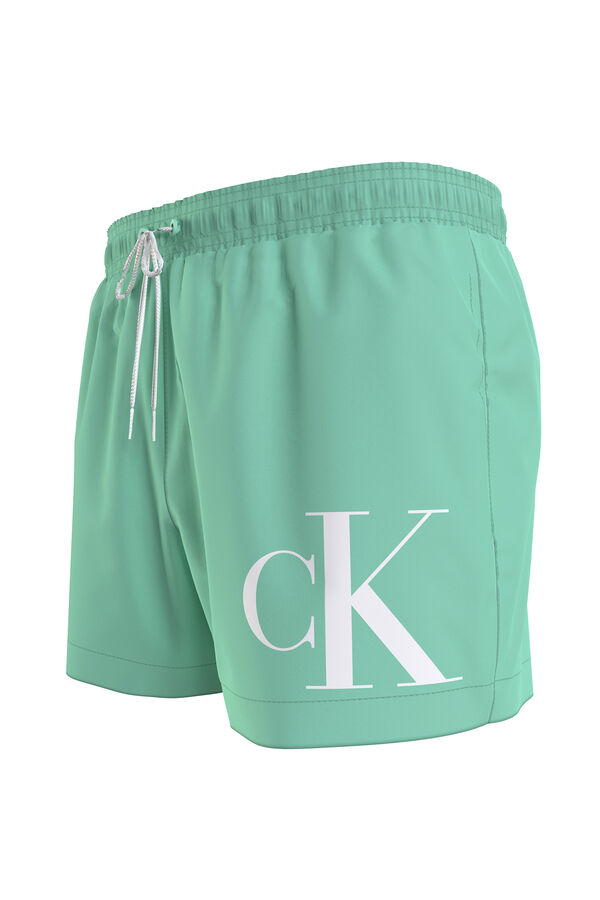 Calvin Klein Ba&ntilde;ador corto con cord&oacute;n - CK Monogram turquesa