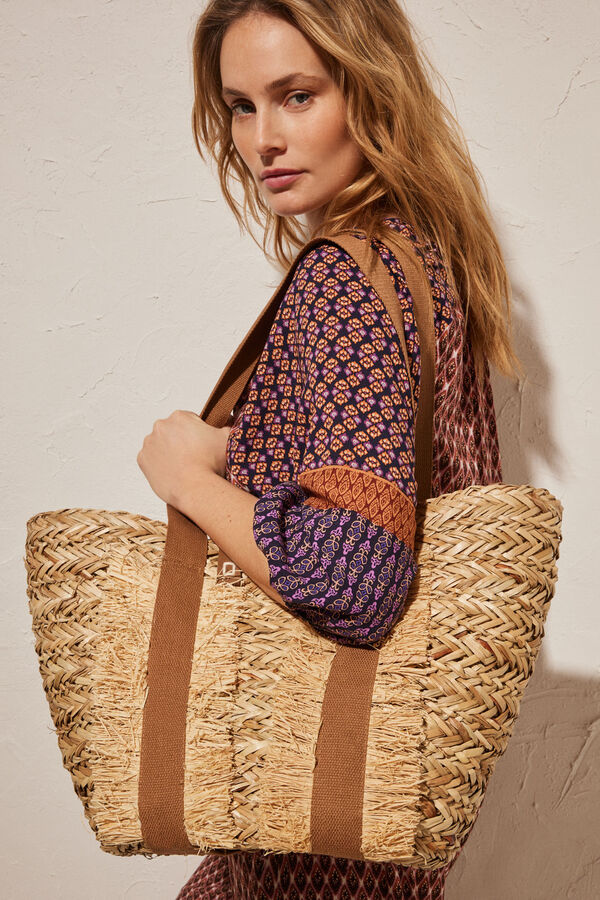 Women'secret Bolso playa capazo flecos nude