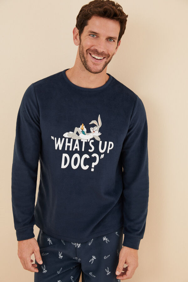 Women'secret Pijama largo hombre polar Bugs Bunny azul