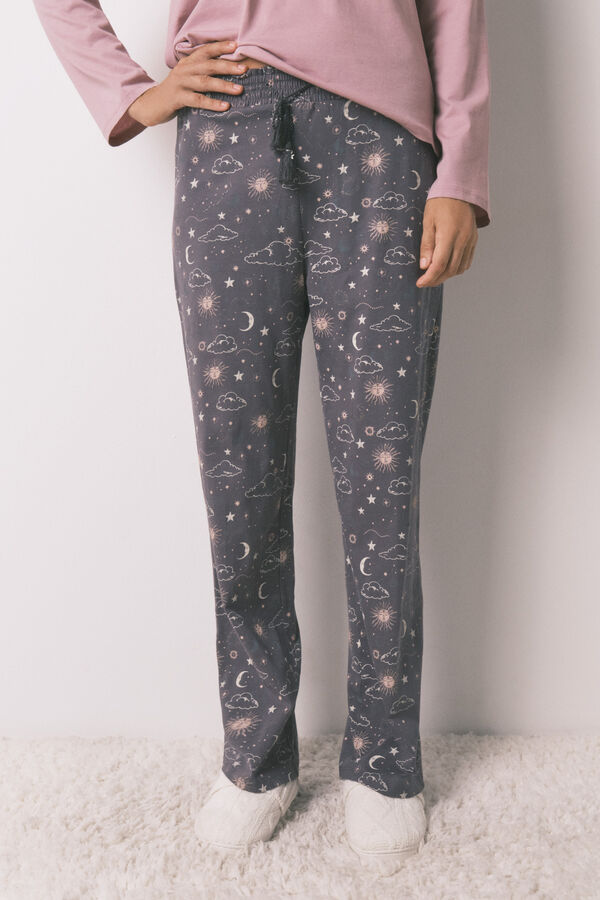 Women'secret Pantal&oacute;n largo 100% algod&oacute;n estampado astral gris