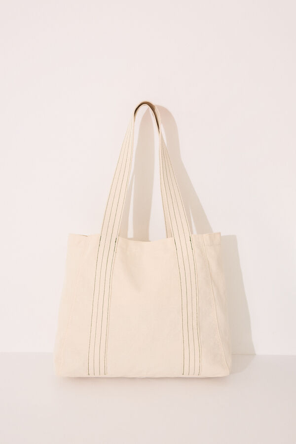 Women'secret Mala shopper de algod&atilde;o com estampa vegetal  bege