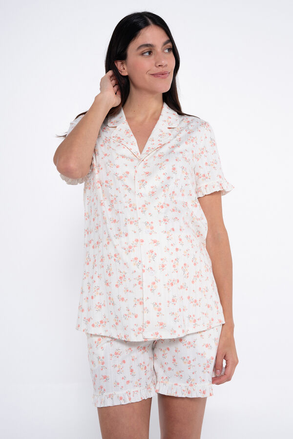 Ohma! Conjunto de pijama canal&eacute; flores premam&aacute; blanco