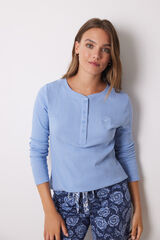 Women'secret Camiseta manga comprida canelada azul azul