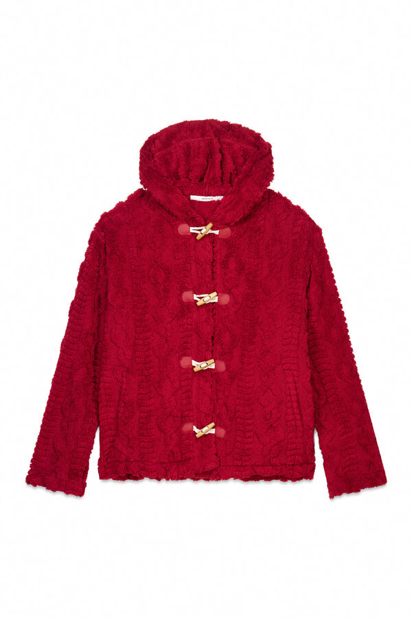 Women'secret Robe curto polar com capuz suave vermelho vermelho