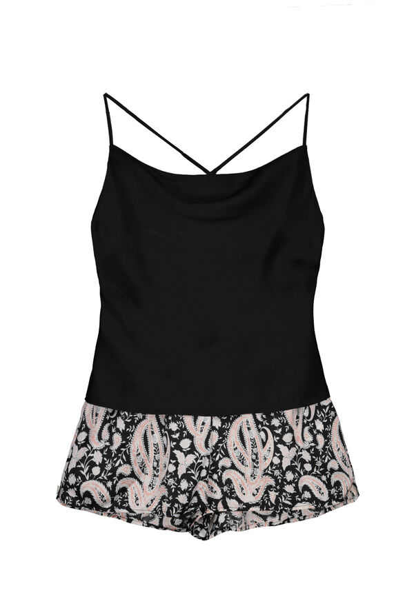 Women'secret Pijama corto sat&eacute;n boho negro negro