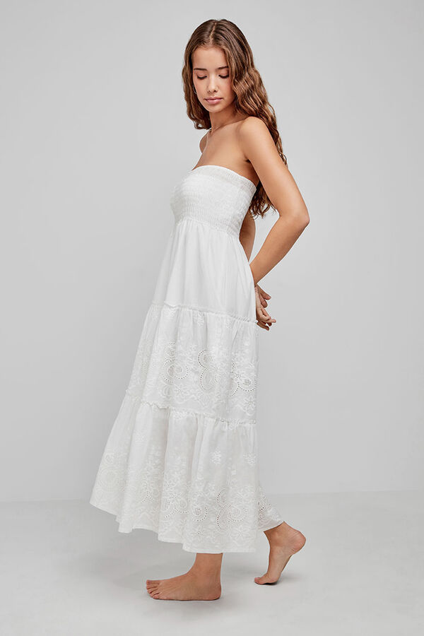 Gisela Vestido algodón palabra honor blanco blanco