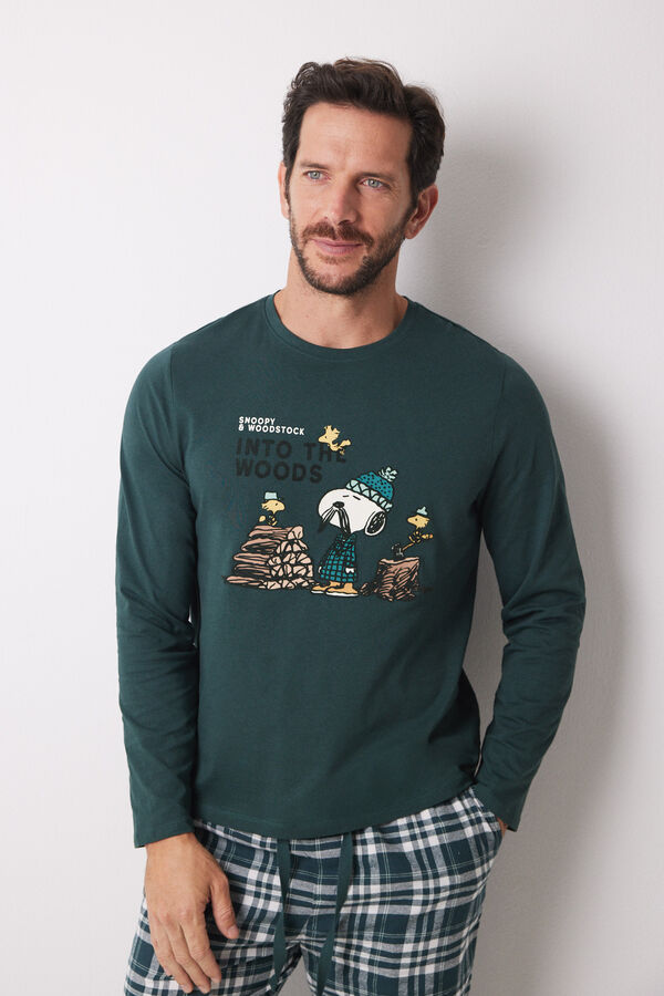 Women'secret Pijama largo hombre 100% algod&oacute;n Snoopy verde