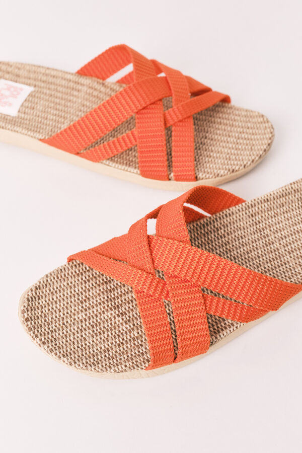 Women'secret Sand&aacute;lias de r&aacute;fia com tiras laranja vermelho