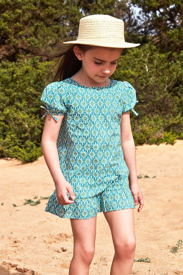 Gocco Vestido manga abullonada con estampado d azul claro turquesa