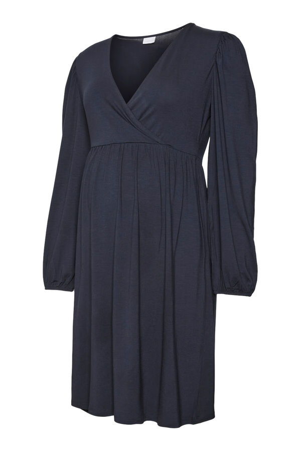 Mamalicious Vestido curto de manga comprida para maternity e amamentação  azul