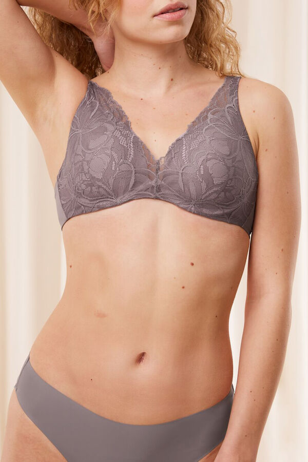 Triumph Soutien Illusion Lace WP com decote profundo cinzento