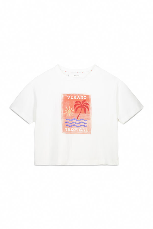 Women'secret T-shirt boxy 100% algod&atilde;o branco bege