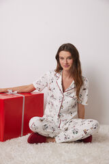 Women'secret Pijama camisero allover Snoopy marfil