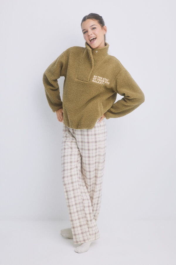 HI&BYE Sweatshirt cropped c&aacute;qui borrego bege