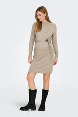 Only Maternity Vestido de punto premamá de cuello alto y cinturón beige