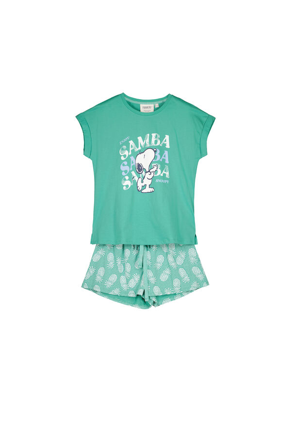 Womensecret Pijama corto 100% algodón Snoopy verde verde