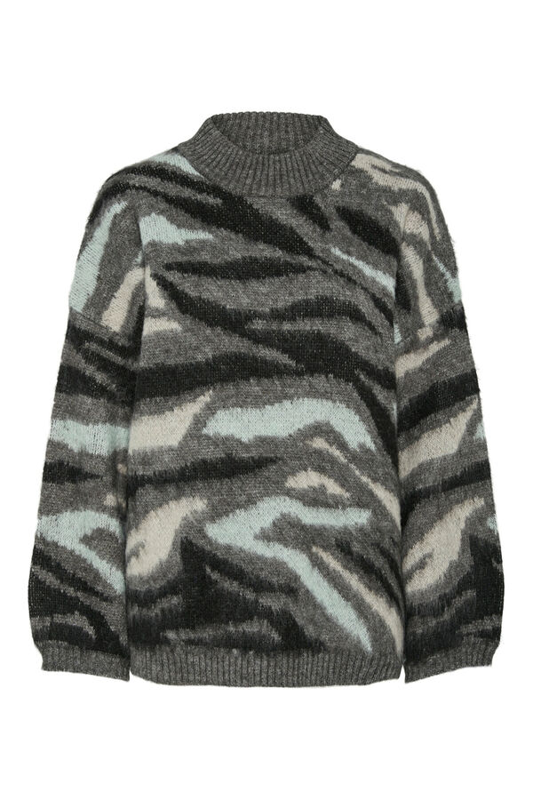 Pieces Su&eacute;ter malha com estampa animal cinzento