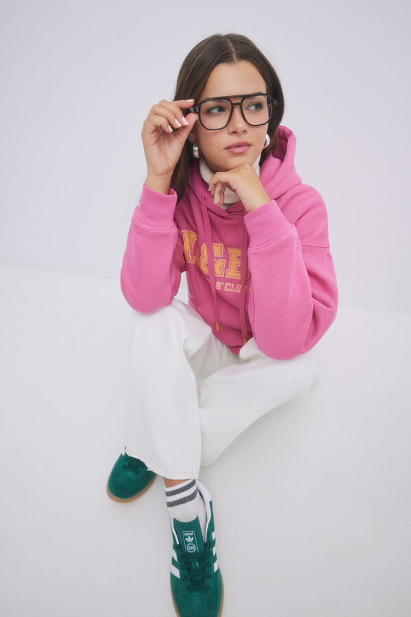 HI&BYE Sudadera capucha felpa rosa logo rosa