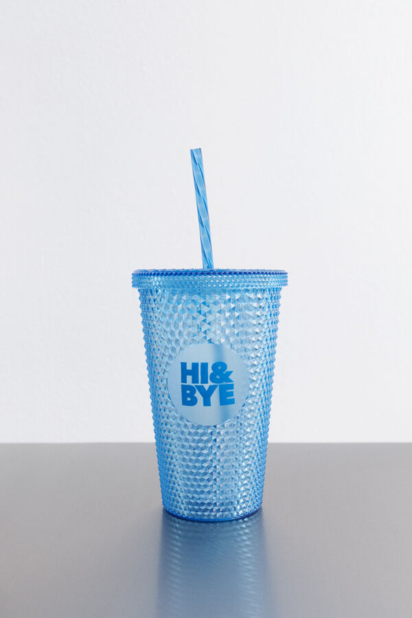 HI&BYE Vaso pl&aacute;stico ca&ntilde;ita integrada azul medio azul