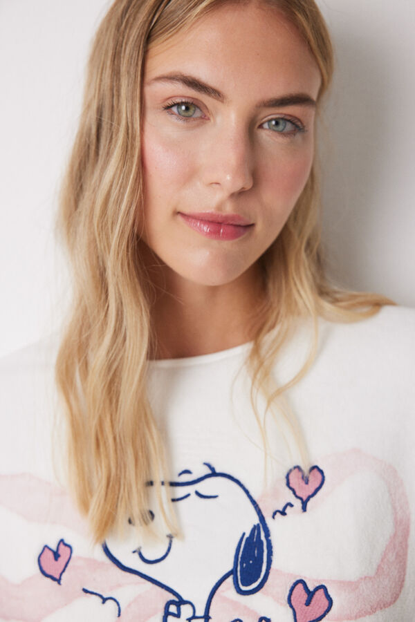 Women'secret Pijama largo polar suave Snoopy lazos marfil