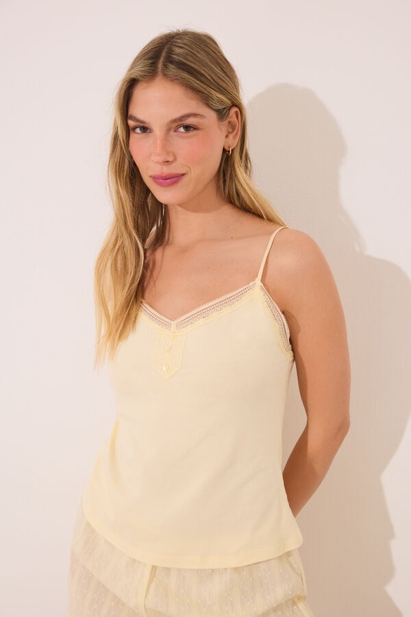 Women'secret Pijama amarelo de algod&atilde;o com al&ccedil;a estampado