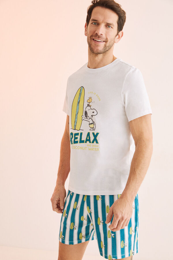 Womensecret Pijama corto hombre 100% algodón Snoopy surf marfil