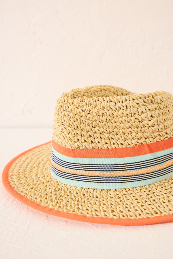 Women'secret Sombrero peque&ntilde;o rafia multicolor nude