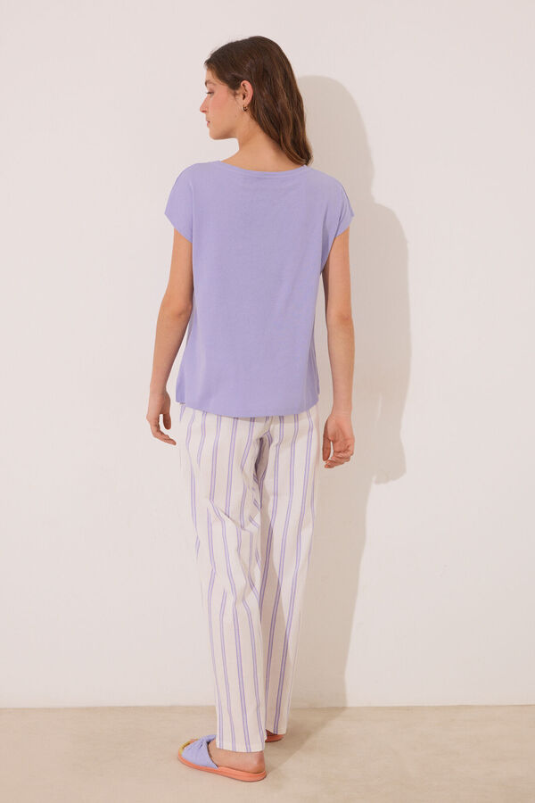 Women'secret Pijama lounge de algod&atilde;o riscas lil&aacute;s rosa