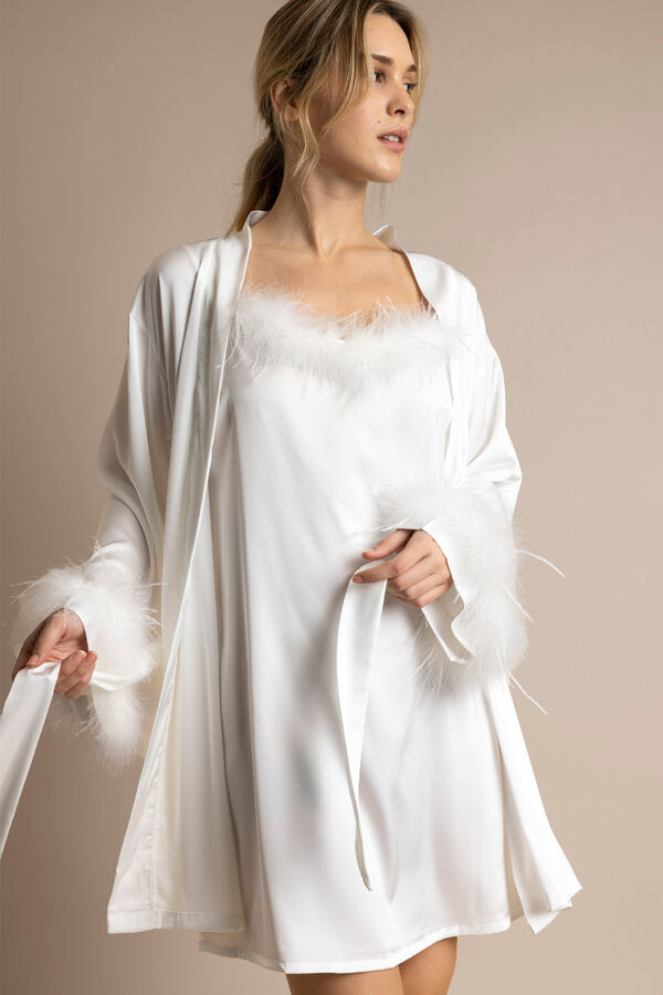 Admas Camisón novia plumas marabú Luxe  blanco