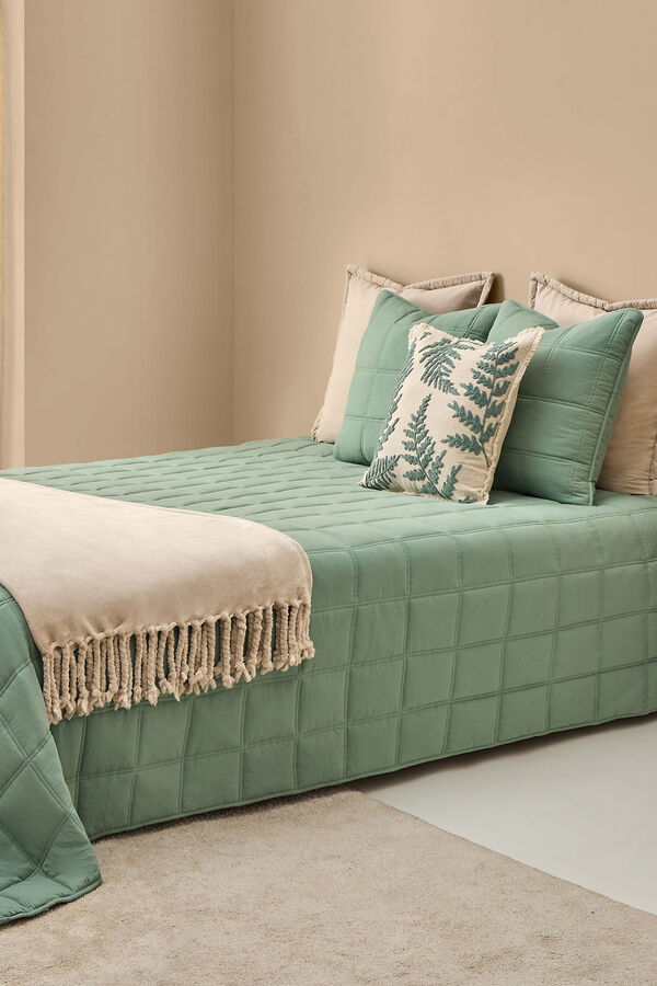 Textura Colcha microfibra cuadros verde