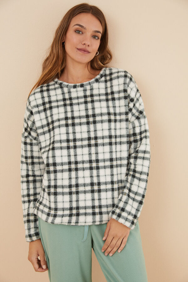 Women'secret Pijama polar xadrez verde estampado