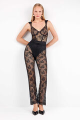 Gisela Pantal&oacute;n largo el&aacute;stico de encaje floral transparente y delicado negro