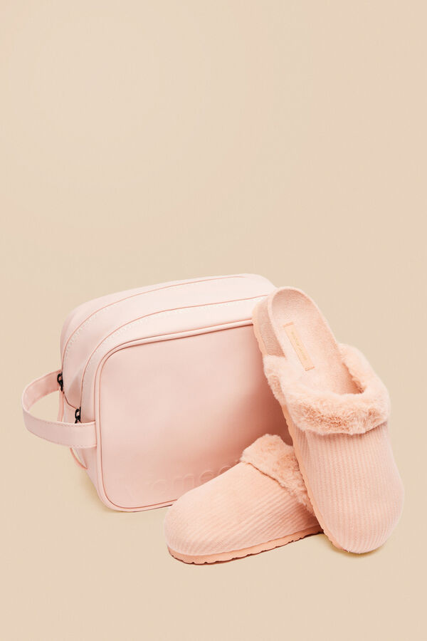 Women'secret Zapatillas casa zueco pana marr&oacute;n rosa