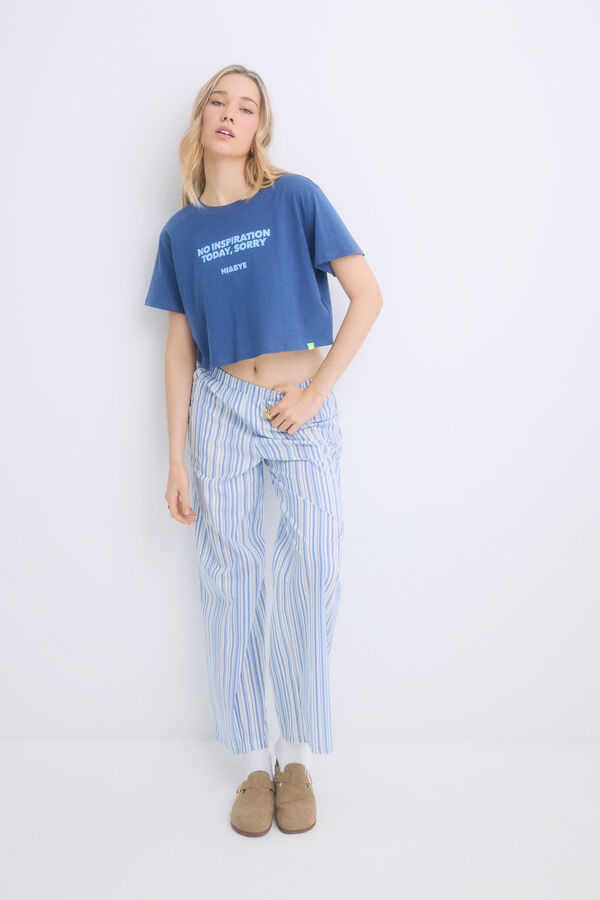 HI&BYE Pijama 100% algodão riscas azul azul