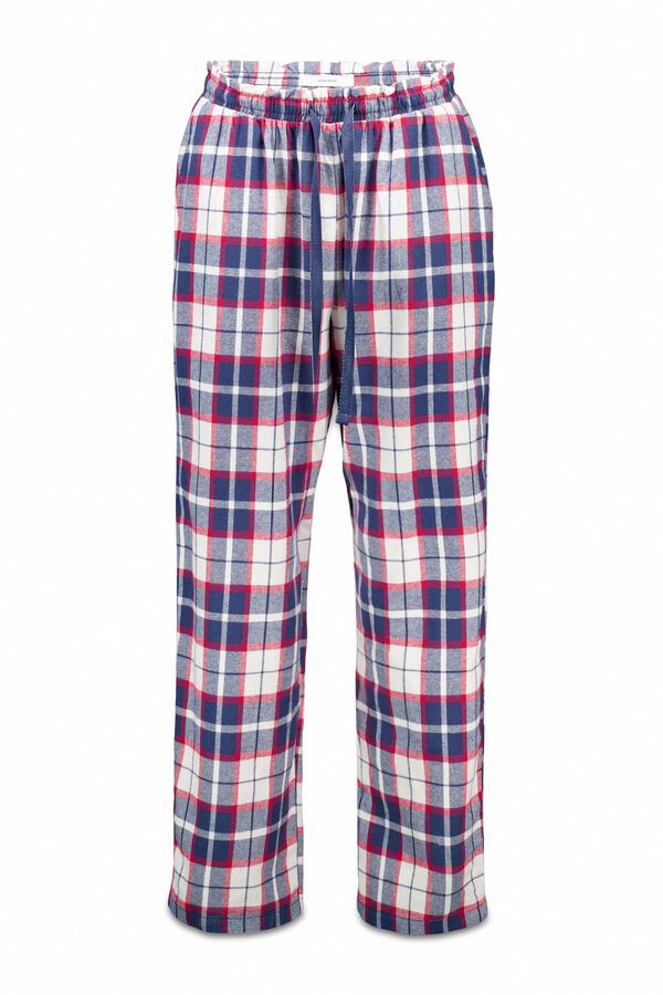 Women'secret Cal&ccedil;as compridas de flanela 100% algod&atilde;o xadrez azul azul