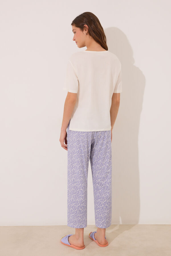 Women'secret Pijama Capri 100% algod&oacute;n blanco flores marfil