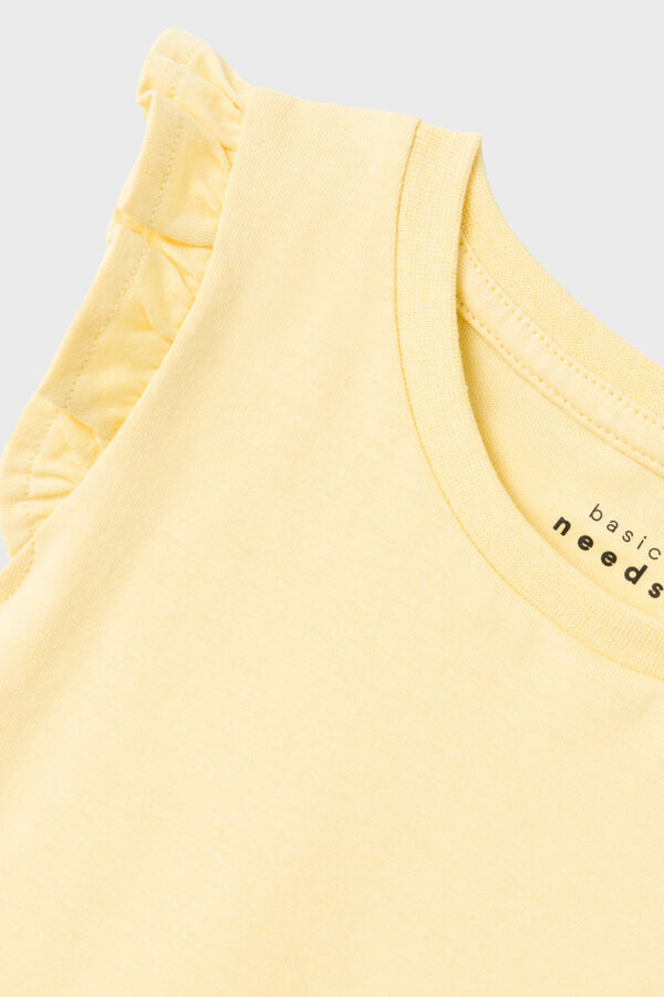 Womensecret Camiseta de niña sin mangas con detalle volante. amarillo
