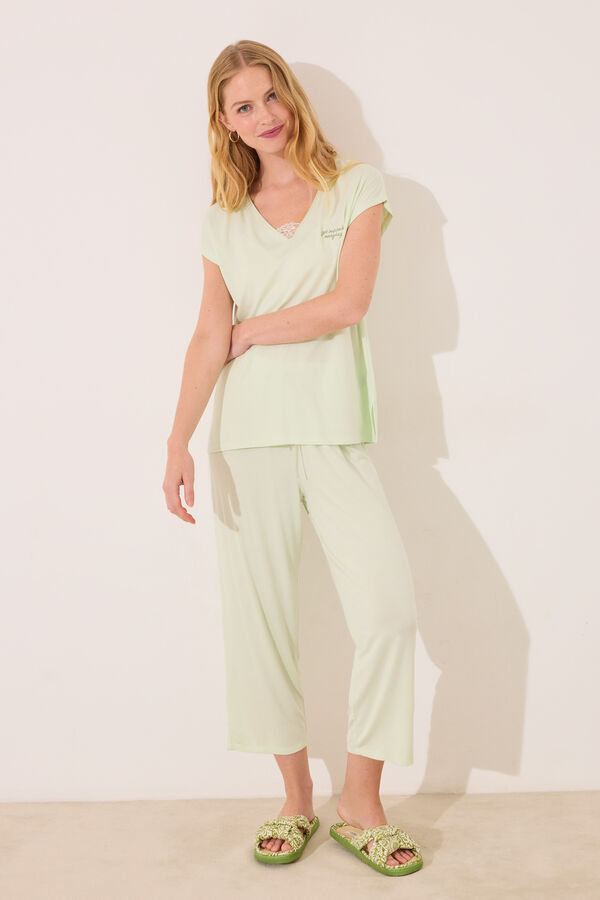 Women'secret Pijama Capri de viscose verde verde