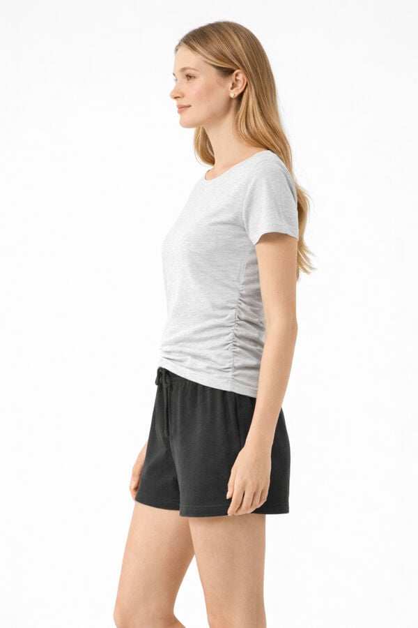 Lmtd T-shirt de manga curta com franzido cinzento