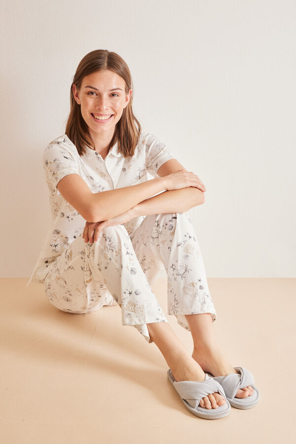 Women'secret Pijama camisero comprido 100% algod&atilde;o mar branco