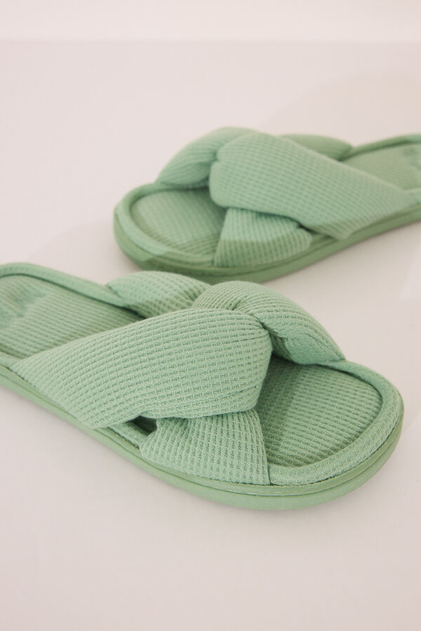Women'secret Chinelos de quarto abertos waffle verde verde